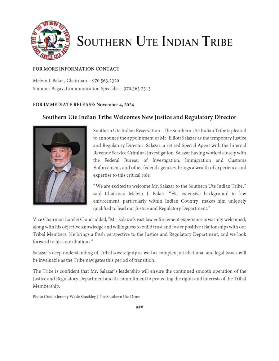 Southern Ute Indian Tribe Welcomes New Justice And Regulatory Director