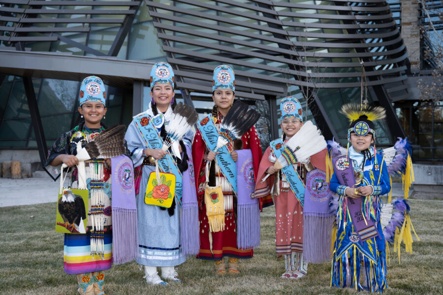 2024-2025 Royalty (left to right): Little Miss Southern Ute Alternate - Olyvia Watts, Jr Miss Southern Ute - Leandra Litz, Miss Southern Ute Maleina Carel, Little Miss Southern Ute - Malia White Thunder, Southern Ute Brave - Theoden Greany